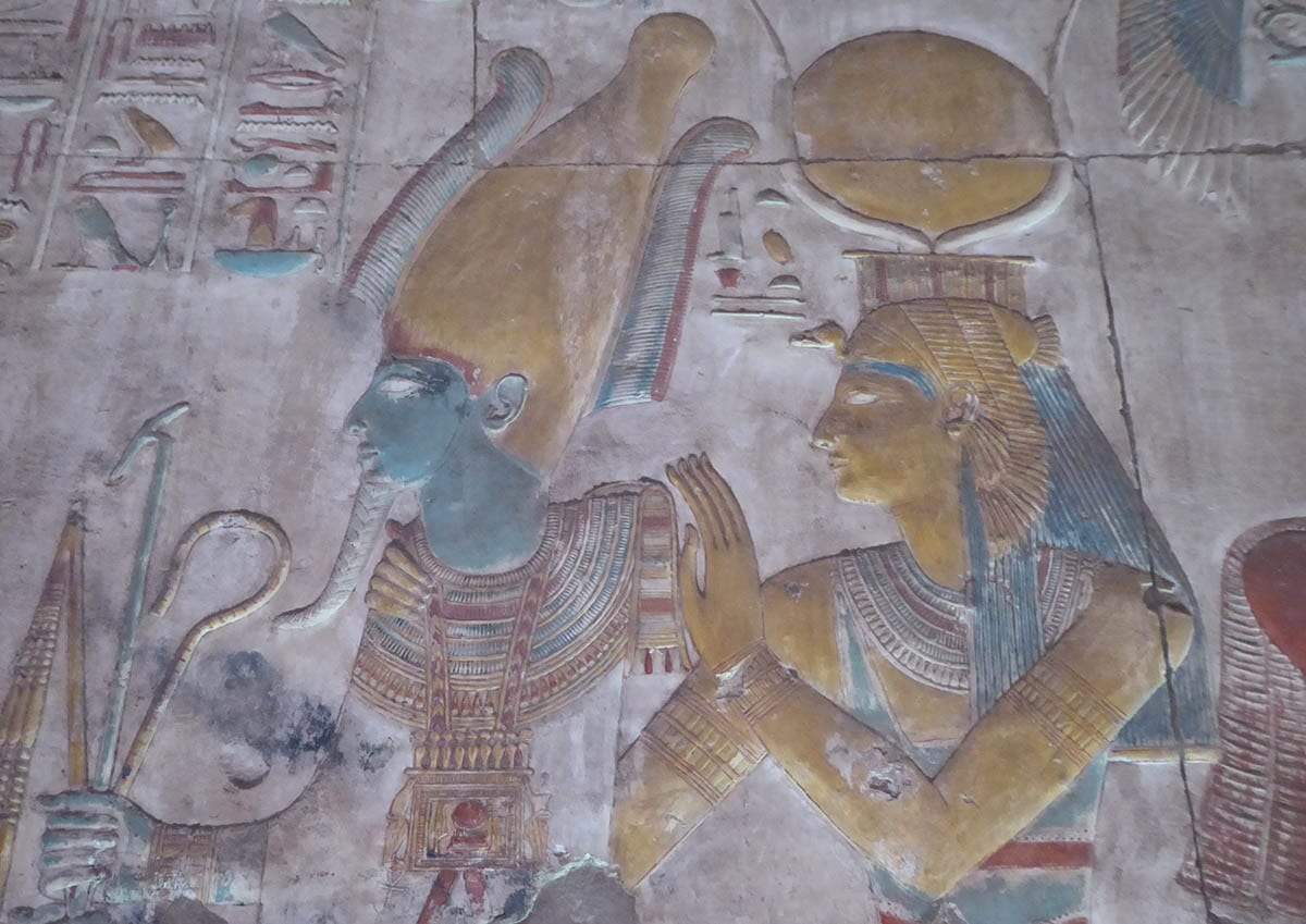 painted relief osiris isis